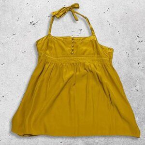 J. Crew Eliza Halter Peasant Top Button Down Front 100% Sllk‎ Mustard Yellow W 2